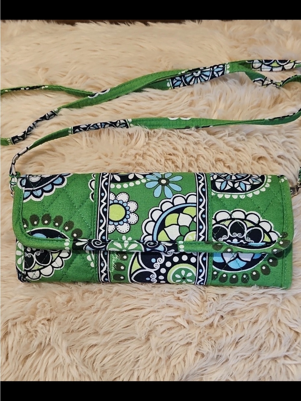 Vera Bradley Green Floral Quilted Crossbody Clutch
